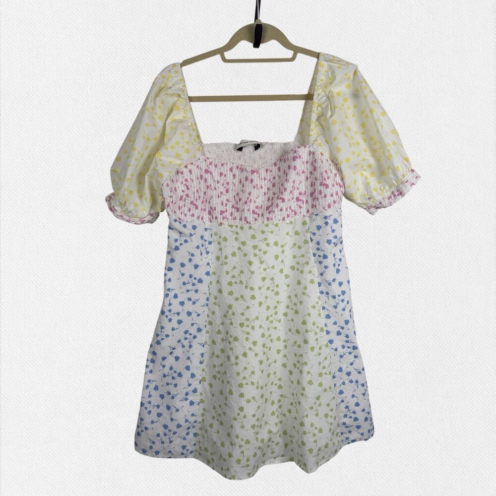 English Factory Cottage Babydoll Mini Dress L Floral Ditsy  Dainty Patchwork